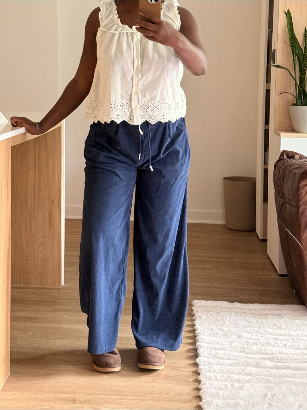 Wide Leg Drawstring Pants in Navy Blue